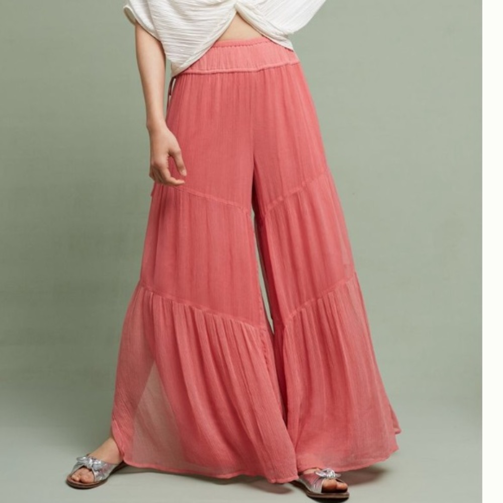 Anthropologie Wide-Leg Tiered Pants in Dusty Rose
